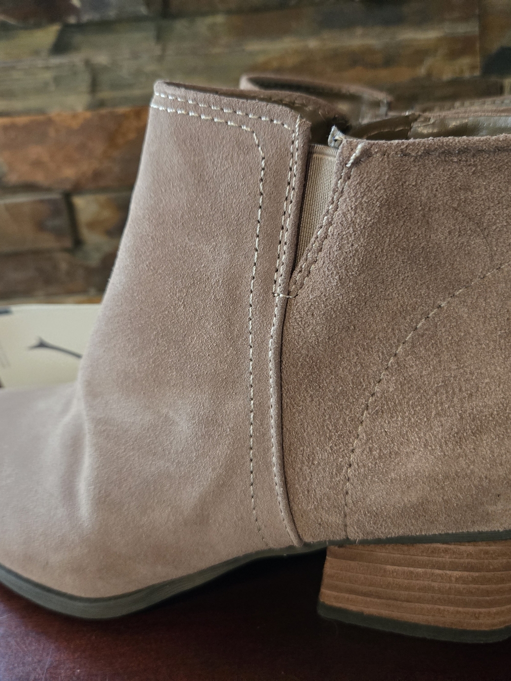 Naturalizer Taupe Suede Ankle Booties with Block Heel - Picture 5 of 7